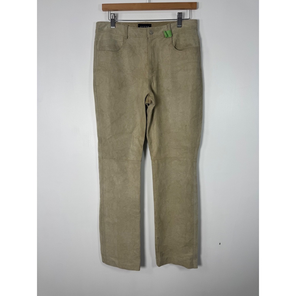 Western Vintage Guess Womens 8 Leather Pants Tan Straight Leg Distressed Flawed